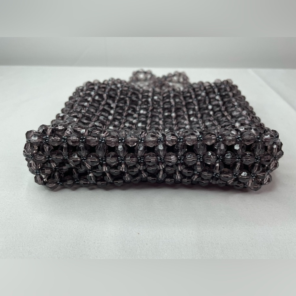 1990s Smokey Purple Clear Faceted Crystal Plastic Beaded Quartz Translucent Bag - Picture 4 of 6